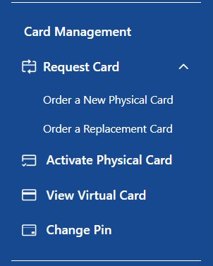 Card Management menu