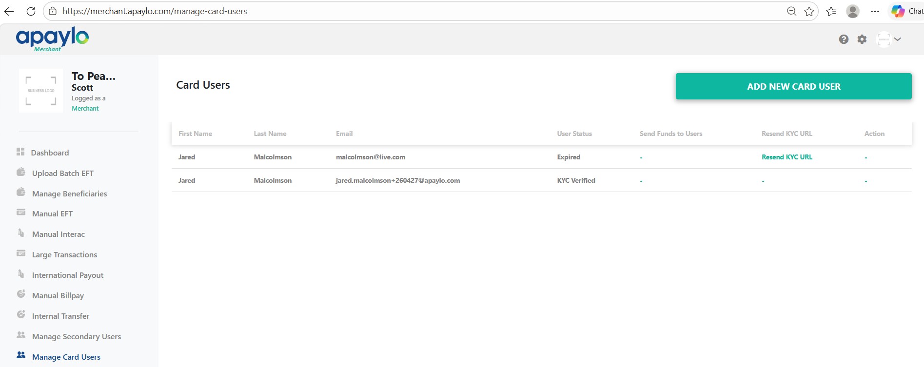 Manage Card Users