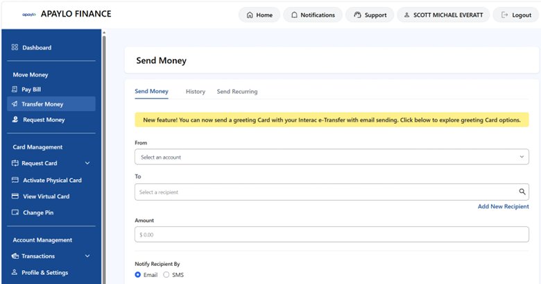 Send Money tab